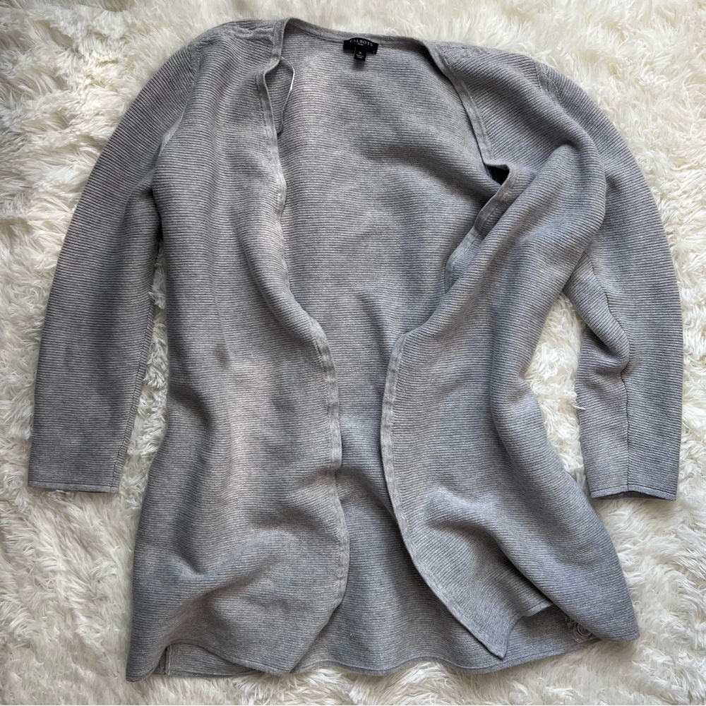 Talbots Plus Grey Ribbed Open Longline Cardigan Sweater